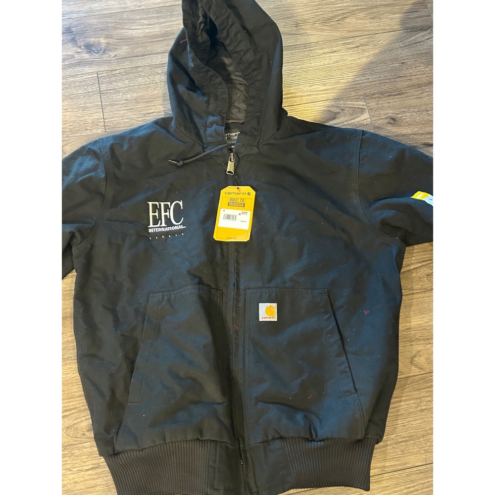 Carhartt J130 Active Jac Mens Medium Black NWT Hooded Duck Canvas EFC Logo - Picture 4 of 4